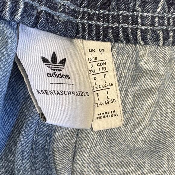 Adidas X KSENIASCHNAIDER Patchwork Wide Leg Denim High Rise Blue Jeans Size L - Picture 9 of 16